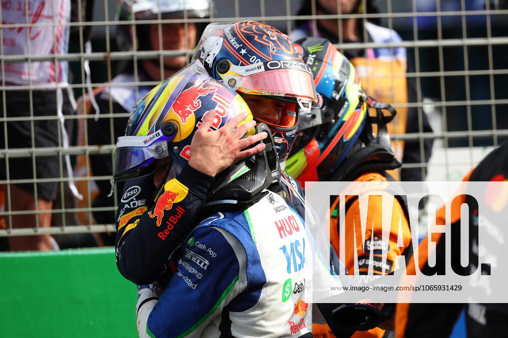 F1 Grand Prix of Netherlands Isack Hadjar of Racing Bulls Formula One Team celebrates with Max Verstappen of Red Bull Racing at the end of for the F1 Grand Prix of Netherlands at Zandvoort Circuit on August 31, 2025 in Zandvoort, Netherlands. Zandvoort Zandvoort Circuit Netherlands
