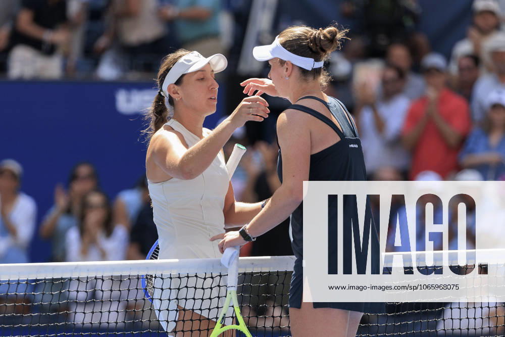 Jessica Pegula hugs Barbora Krejcikova after winning her match on Day 10 of the 2025 US Open at USTA Billie Jean King National Tennis Center on Tuesday September 2, 2025 in the Flushing neighborhood of the Queens borough of New York City. JAVIER ROJAS PI Flushing Meadows USA - ZUMAp124 20250902_zaa_p124_006
