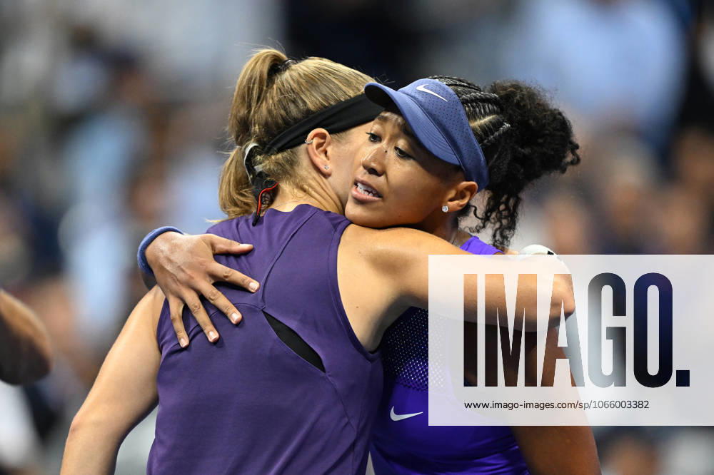 (250904) -- NEW YORK, Sept. 4, 2025 -- Osaka Naomi (R) of Japan hugs Karolina Muchova of the Czech Republic after their women s singles quarterfinal match at the 2025 US Open tennis championships in New York, the United States, Sept. 3, 2025. ) (SP)U.S.-NEW YORK-TENNIS-US OPEN-WOMEN S SINGLES-QUARTERFINALS LixRui