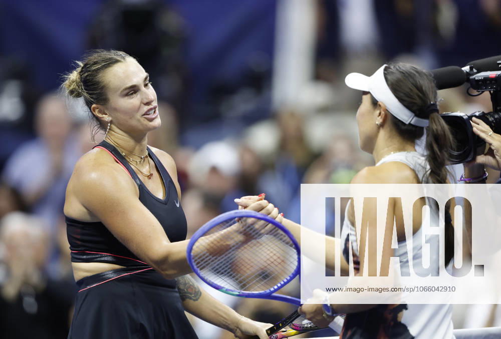 Aryna Sabalenka of Belarus (L) congratulates Jessica Pegula after defeating her in a Women s semifinal match at the 2025 US Open Tennis Championship at the USTA Billie Jean King National Tennis Center in New York City on Thursday, September 4, 2025. Sabalenka won 4-6, 6-3, 6-4. NYP20250904831 JOHNxANGELILLO