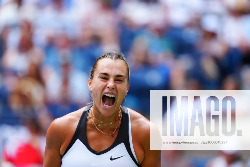 Aryna Sabalenka celebrates during a tricky opening set in her first round match against Rebeka Masarova 2025 US Open, Day One, USTA Billie Jean King National Tennis Center, New York, USA - 24 Aug 2025New York USTA Billie Jean King National T New York (NY) United States of America