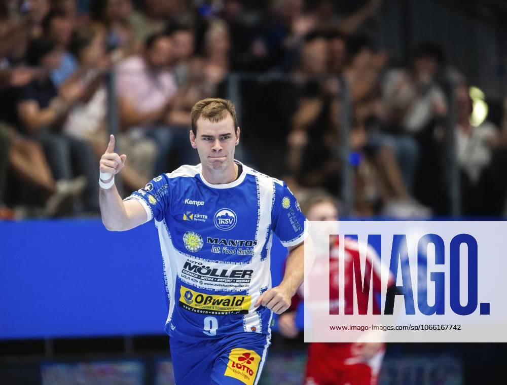 DAIKIN HBL HANDBALL MEN 1 BL 3 GAME DAY THSV EISENACH MT MELSUNGEN p 07 09 2025 Eisenach DAIKIN HBL Handball 1 Bundesliga Herren Saison 2025 2026 3 Spieltag Werner Assmann Halle ThSV Eisenach MT Melsungen im Foto Max Beneke 9 ThSV Eisenach jubelt Deutschland Thüringen Eisenach Copyright SaschaxFromm
