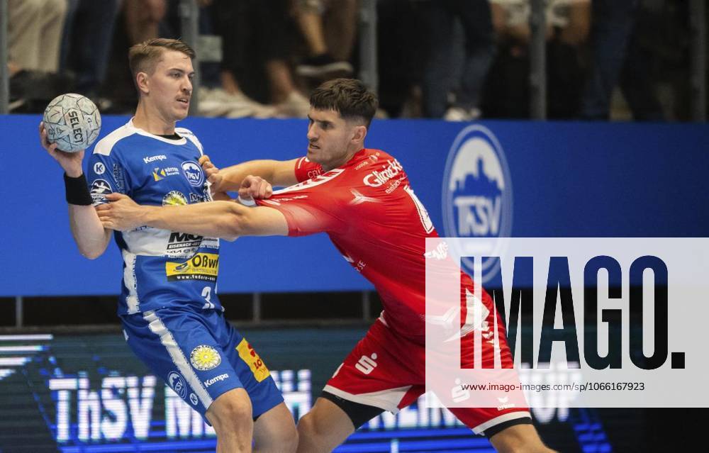 DAIKIN HBL HANDBALL MEN 1 BL 3 GAME DAY THSV EISENACH MT MELSUNGEN p 07 09 2025 Eisenach DAIKIN HBL Handball 1 Bundesliga Men Season 2025 2026 3 Matchday Werner Assmann Halle ThSV Eisenach MT Melsungen in photo Oskar Joelsson 3 ThSV Eisenach in duel with Nikolaj Enderleit 4 MT Melsungen Germany Thuringia Eisenach Copyright SaschaxFromm
