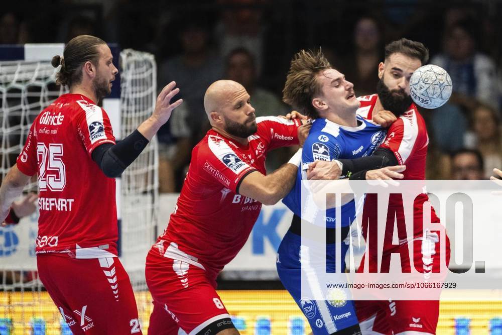 DAIKIN HBL HANDBALL MEN 1 BL 3 GAME DAY THSV EISENACH MT MELSUNGEN p 07 09 2025 Eisenach DAIKIN HBL Handball 1 Bundesliga Herren Saison 2025 2026 3 Spieltag Werner Assmann Halle ThSV Eisenach MT Melsungen im Foto Felix Aellen 22 ThSV Eisenach , Ruben Marchan 2 MT Melsungen , Arnar Freyr Arnarsson 21 MT Melsungen , Olle Forsell Schefvert 25 MT Melsungen Germany Thuringia Eisenach Copyright SaschaxFromm