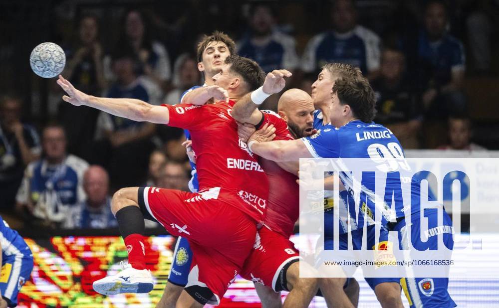 DAIKIN HBL HANDBALL MEN 1 BL 3 GAME DAY THSV EISENACH MT MELSUNGEN p 07 09 2025 Eisenach DAIKIN HBL Handball 1 Bundesliga Herren Saison 2025 2026 3 Spieltag Werner Assmann Halle ThSV Eisenach MT Melsungen im Foto Felix Aellen 22 ThSV Eisenach , Oskar Joelsson 3 ThSV Eisenach , Tillman Leu 99 ThSV Eisenach , Adrian Sipos 8 MT Melsungen , Nikolaj Enderleit 4 MT Melsungen Germany Thuringia Eisenach Copyright SaschaxFromm