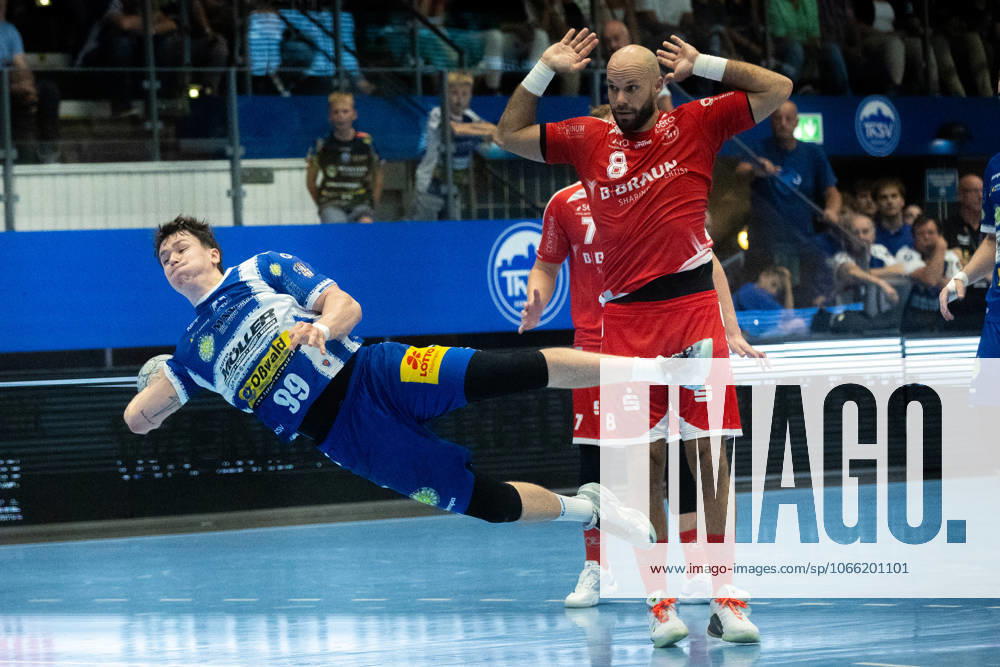 , 1 Handball Bundesliga THSV Eisenach vs MT Melsungen In the picture Adrian Sipos Melsungen vs Tillmann Leu Eisenach