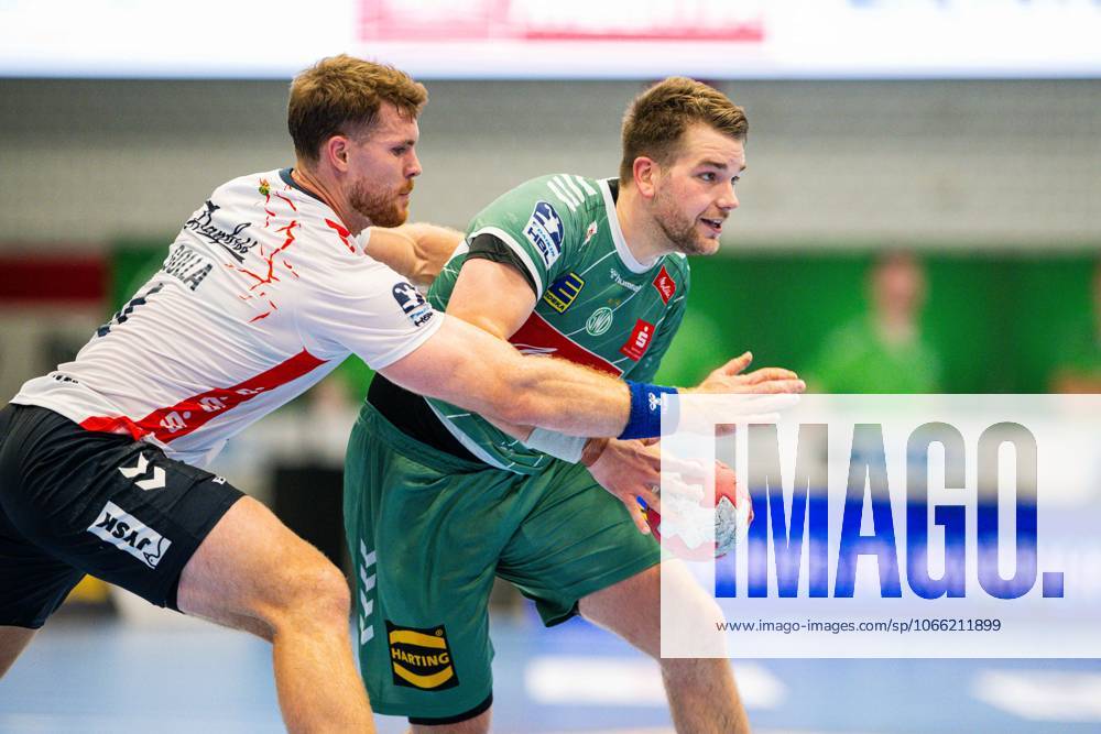 Handball, 2025 2026, 1 Bundesliga, 3 Matchday, GWD Minden SG Flensburg Handewitt L R Johannes Golla Flensburg , Ian Weber Minden