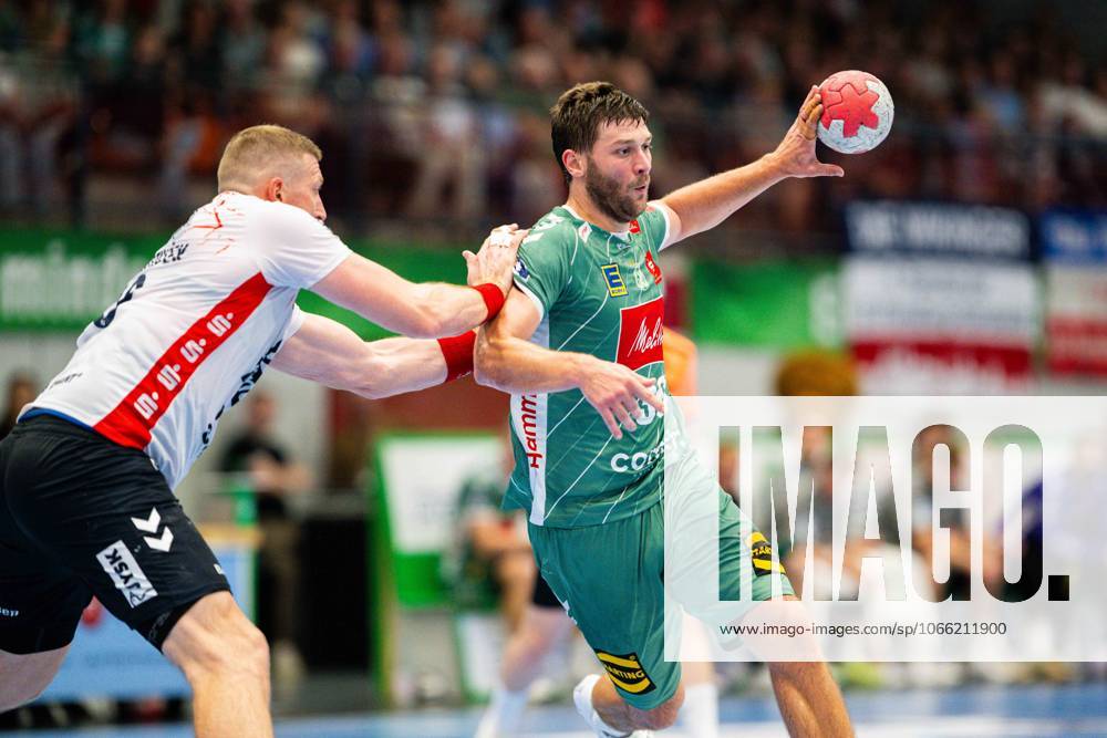 Handball, 2025 2026, 1 Bundesliga, 3 Matchday, GWD Minden SG Flensburg Handewitt L R Blaz Blagotinsek Flensburg , Malte Donker Minden