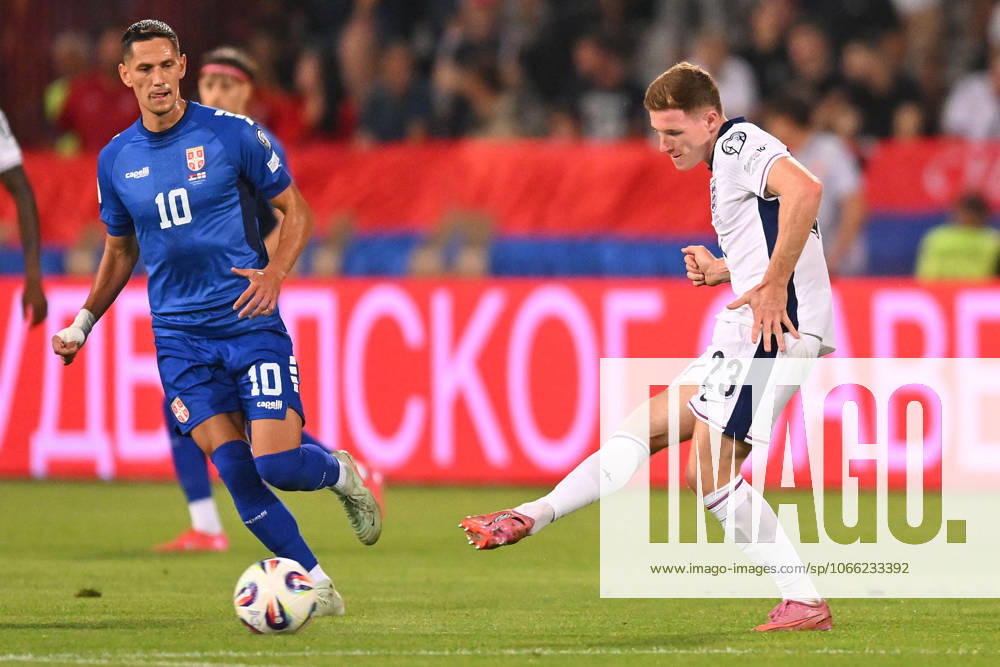 SERBIA vs ENGLAND ELLIOT ANDERSON bs SASA LUKIC football Serbia vs England FIFA World Cup, WM, Weltmeisterschaft, Fussball qualification match at Rajko Mitic stadium, Belgrade 09.09.2025 Foto: FOOTBALL, SERBIA, ENGLAND, FIFA WORLD CUP QUALIFICATIONS MATCH Beograd Rajko Mitic stadium Serbia