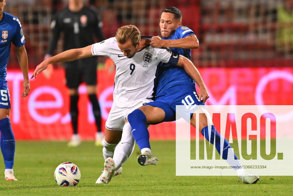 SERBIA vs ENGLAND HARRY KANE vs SASA LUKIC football Serbia vs England FIFA World Cup, WM, Weltmeisterschaft, Fussball qualification match at Rajko Mitic stadium, Belgrade 09.09.2025 Foto: FOOTBALL, SERBIA, ENGLAND, FIFA WORLD CUP QUALIFICATIONS MATCH Beograd Rajko Mitic stadium Serbia