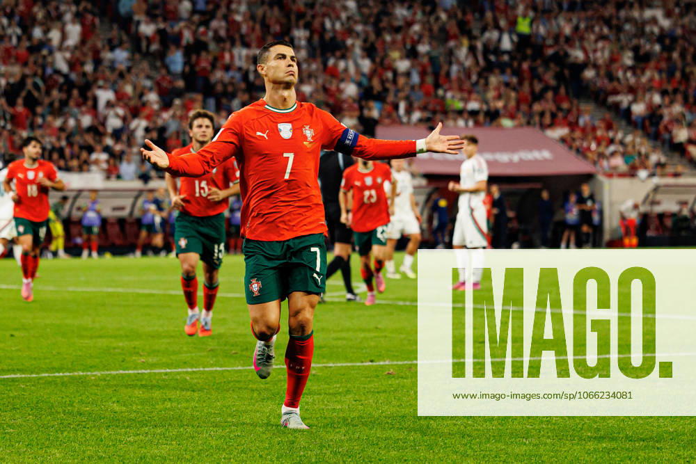 Cristiano Ronaldo seen celebrating after scoring goal during World Cup 2026 European qualification game between national teams of Hungary and Portugal (Maciej Rogowski Ball Raw Images) Budapest Puskas Arena Hungary