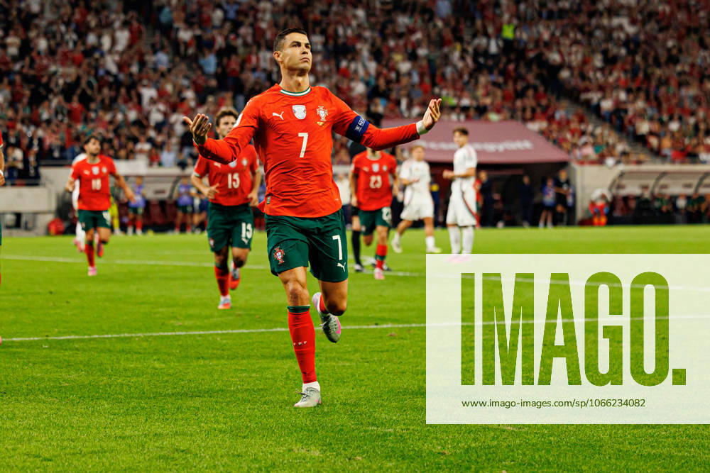 Cristiano Ronaldo seen celebrating after scoring goal during World Cup 2026 European qualification game between national teams of Hungary and Portugal (Maciej Rogowski Ball Raw Images) Budapest Puskas Arena Hungary