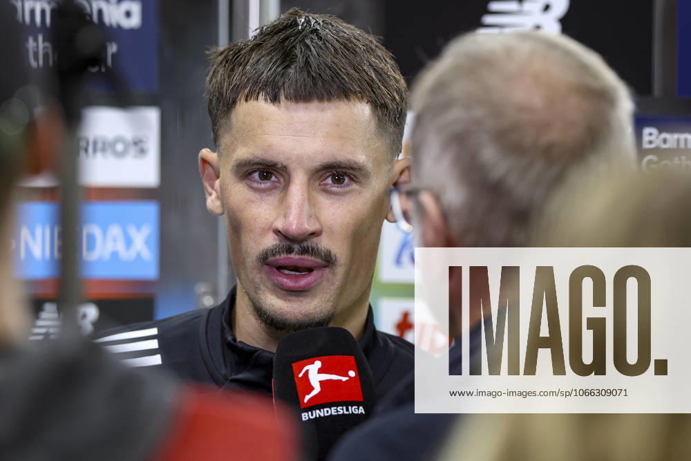 Leverkusen, Germany, 12 09 25 Robin Koch Eintracht Frankfurt in an interview during the Bundesliga match between Bayer 04 Leverkusen and Eintracht Frankfurt at BayArena Leverkusen BayArena North Rhine Westphalia Germany