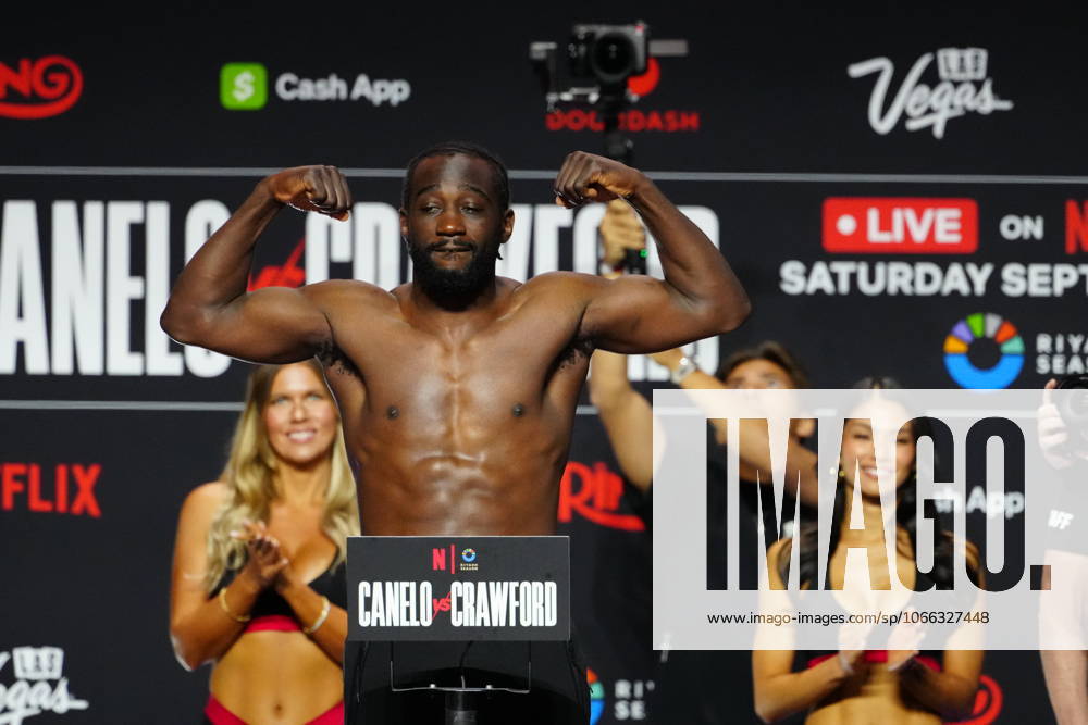 Las Vegas, Nv, Las Vegas, Nv, United States: Terrance Crawford steps on the scale at T-Mobile Arena for Canelo vs Crawford on September 12, 2025 in Las Vegas, NV, United States. ( PxImages) Las Vegas, Nv United States - ZUMAp175 20250912_zsa_p175_081