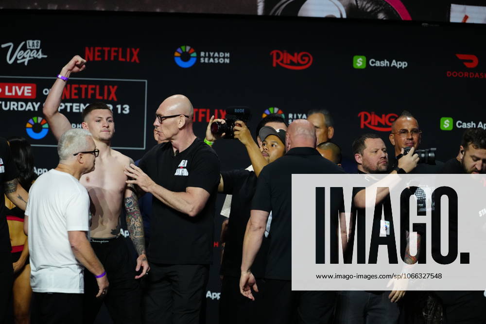 Las Vegas, Nv, Las Vegas, Nv, United States: Callum Walsh and Fernando Vargas Jr. face-off at T-Mobile Arena for Canelo vs Crawford on September 12, 2025 in Las Vegas, NV, United States. ( PxImages) Las Vegas, Nv United States - ZUMAp175 20250912_zsa_p175_084