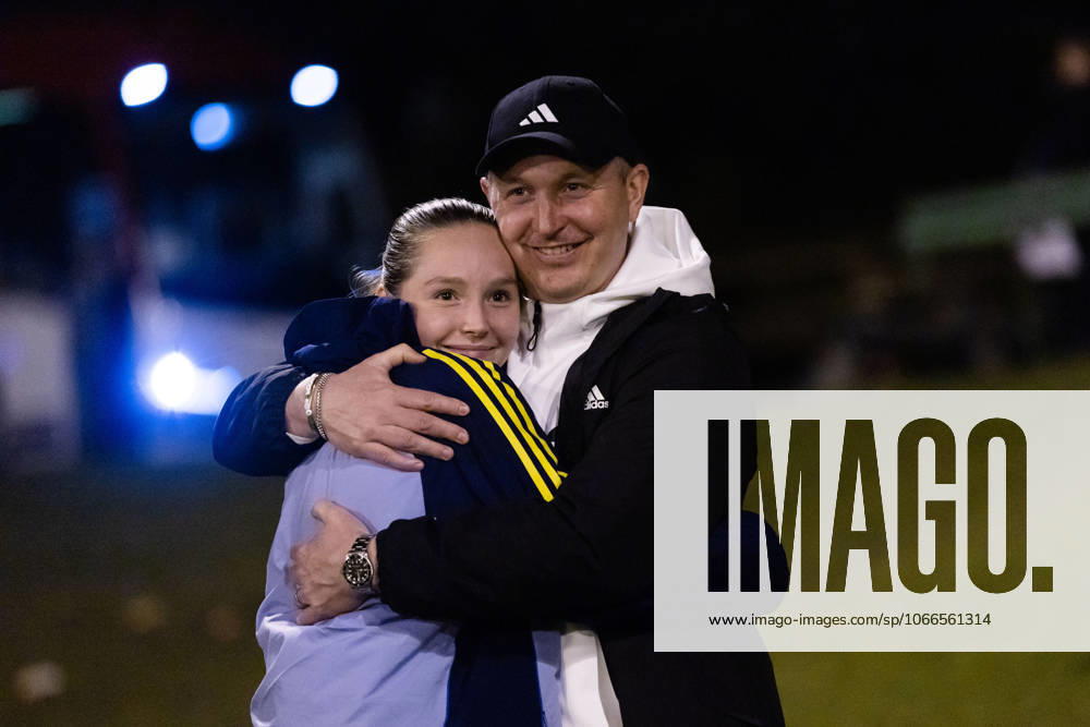 Swedens Zoe Källström with her father Kim Källström after the F15 national football match between Sweden and Norway on September 17, 2025 in Uppsala