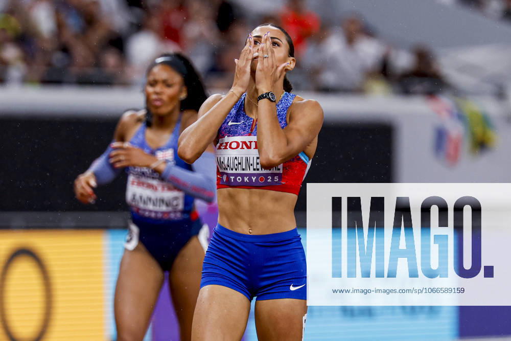Winner Sydney Mclaughlin Levrone of United States of America in disbelief after competing in the Women s 400 Metres Final during World Athletics Championships Tokyo 2025 of the Day 6 at Japan National Stadium on September 18, 2025 in Tokyo, Japan Photo by Marcel ter Bals DeFodi Images