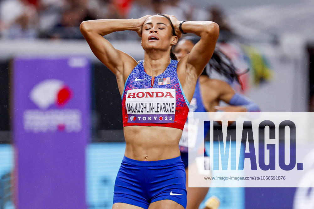Winner Sydney Mclaughlin Levrone of United States of America in disbelief after competing in the Women s 400 Metres Final during World Athletics Championships Tokyo 2025 of the Day 6 at Japan National Stadium on September 18, 2025 in Tokyo, Japan Photo by Marcel ter Bals DeFodi Images