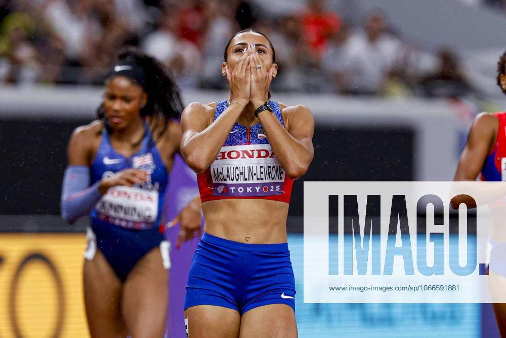 Winner Sydney Mclaughlin Levrone of United States of America in disbelief after competing in the Women s 400 Metres Final during World Athletics Championships Tokyo 2025 of the Day 6 at Japan National Stadium on September 18, 2025 in Tokyo, Japan Photo by Marcel ter Bals DeFodi Images