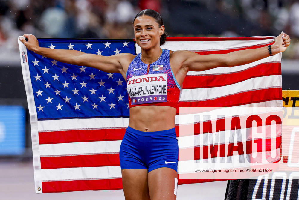 Winner Sydney Mclaughlin-Levrone of United States of America celebrates after competing in the Women s 400 Metres Final during World Athletics Championships Tokyo 2025 of the Day 6 at Japan National Stadium on September 18, 2025 in Tokyo, Japan. (Photo by Marcel ter Bals DeFodi Images) winner Sydney Mclaughlin Levrone of United States of America celebrates after competing in the Women s 400 Metres Final during World Athletics Championships Tokyo 2025 of the Day 6 at Japan National Stadium on September 18, 2025 in Tokyo, Japan Photo by Marcel ter Bals DeFodi Images