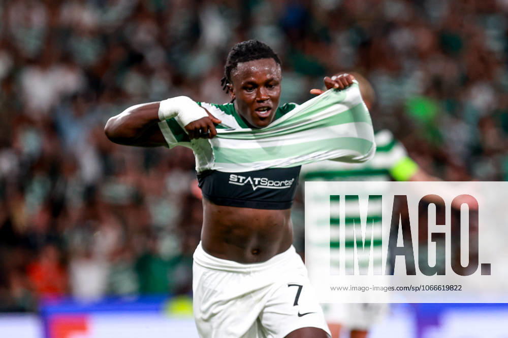 Sporting Clube de Portugal v FC Kairat Almaty - UEFA Champions League 2025 26 League Phase MD1 Geovany Quenda, forward of Sporting CP, celebrates after scoring the team s fourth goal during the UEFA Champions League 2025 26 League Phase MD1 match between Sporting CP and Kairat Almaty at Estadio Jose de Alvalade in Lisbon, Portugal, on September 18, 2025. Lisbon Lisboa Portugal