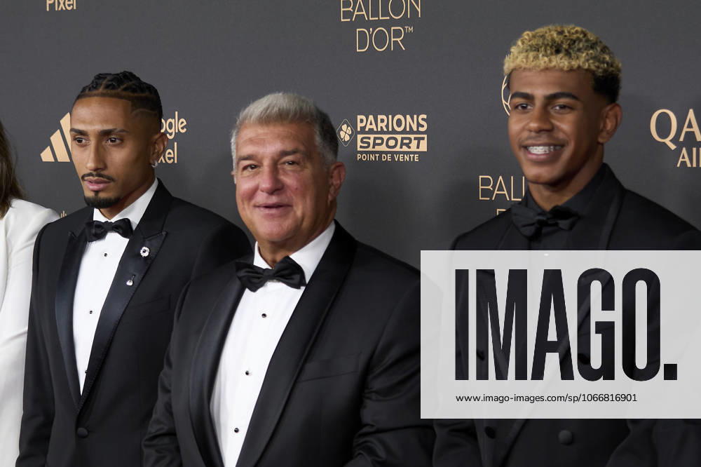 69th Ballon D Or Photocall At Theatre Du Chatelet In Paris PARIS, FRANCE - SEPTEMBER 22: Raphinha, Joan Laporta and Lamine Yamal of Barcelona attends the 69th Ballon D Or Photocall at Theatre Du Chatelet on September 22, 2025 in Paris, France. Paris France