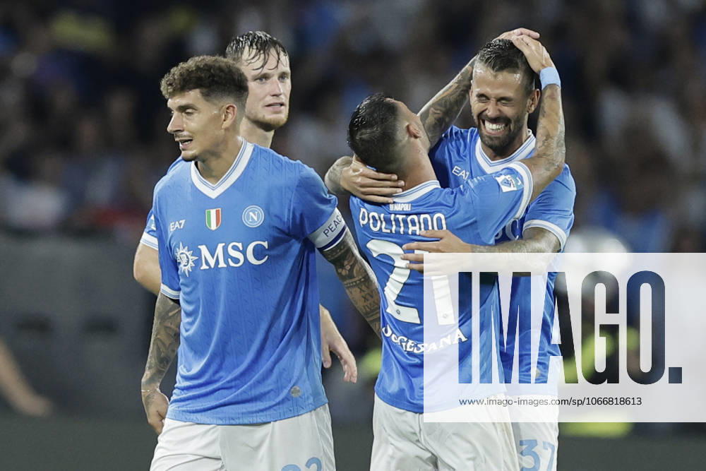 Napoli s Leonardo Spinazzola celebrates after scoring a goal during the Serie A soccer match between Napoli and Pisa at the Diego Armando Maradona Stadium in Naples, southern italy - Monday , September 22 , 2025. - Soccer .