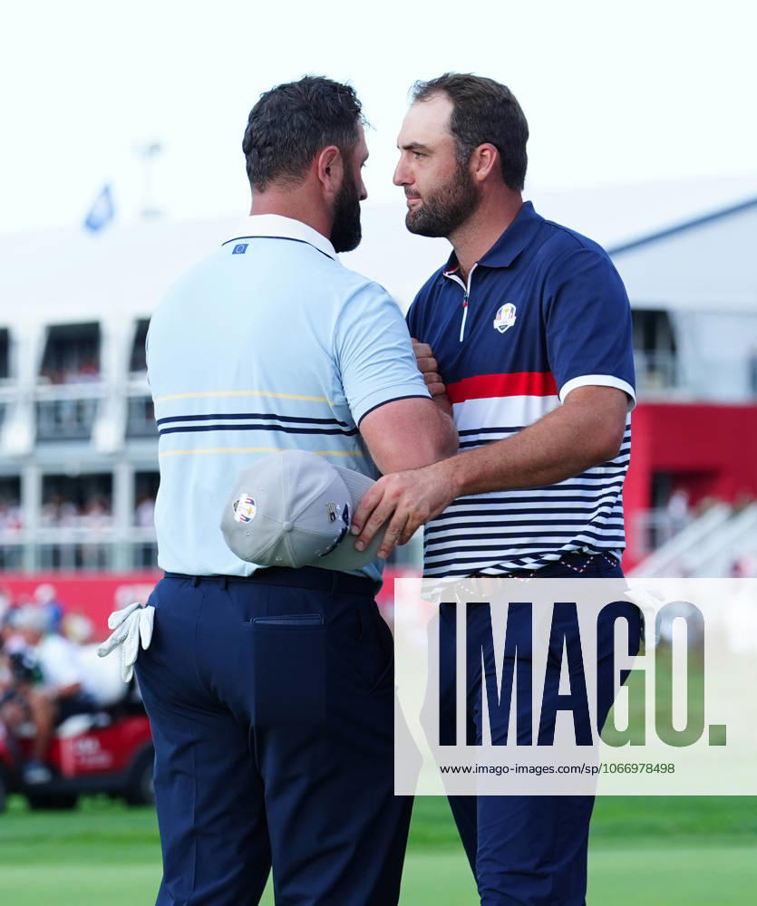 GOLF - Ryder Cup 2025 FARMINGDALE,NEW YORK,USA,26.SEP.25 - GOLF - Ryder Cup 2025, Bethpage Black Course. Image shows Jon Rahm (ESP EUR) and Scottie Scheffler (USA). GEPAxpictures Spurlock