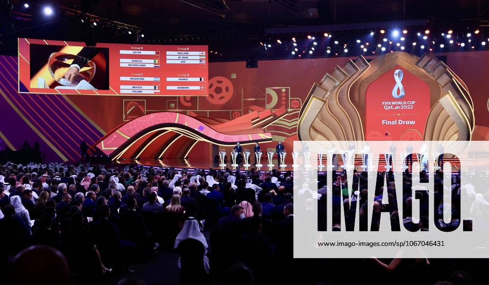 FIFA World Cup, WM, Weltmeisterschaft, Fussball 2022: groups announced DOHA, QATAR - APRIL 1 : A general view of convention hall during the FIFA World Cup 2022 group stage draw at Doha Exhibition and Convention Center in Doha, Qatar on April 01, 2022. Doha Qatar. Editorial use only. Please get in touch for any other usage.