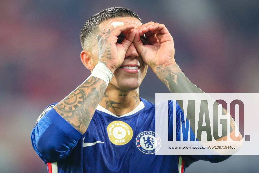 Enzo Fernandez of Chelsea is seen playfully making binoculars with his hands Chelsea FC v SL Benfica, Football, UEFA Champions League - League Stage, Stamford Bridge, London, UK, 30 09 25 Editorial use only