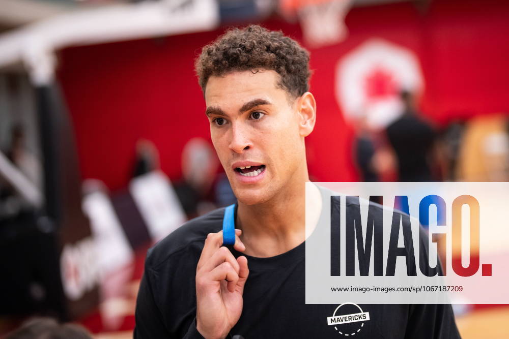 Dallas Mavericks Dwight Powell speaks with a reporter after a training camp session at Simon Fraser University in Burnaby, B.C., Tuesday, Sept. 30, 2025. Canada News - September 30, 2025 - ZUMAc35_ 20250930_zaf_c35_128