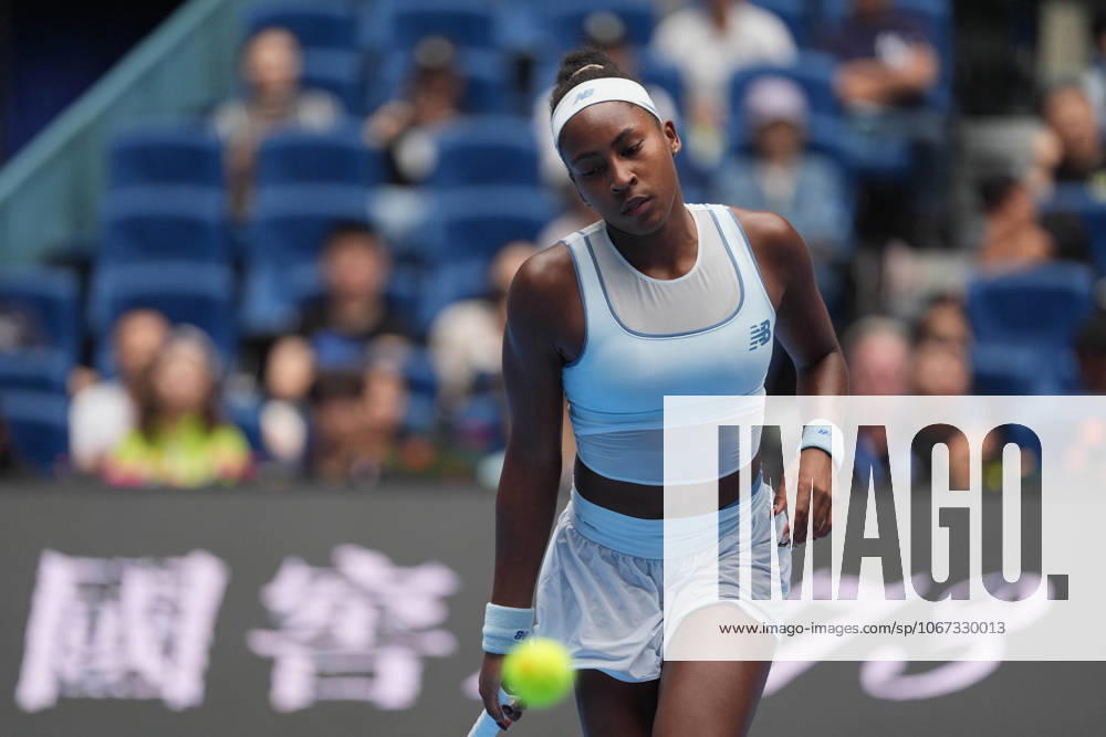 (251004) -- BEIJING, Oct. 4, 2025 -- Coco Gauff reacts during the women s singles semifinal match between Coco Gauff of the United States and Amanda Anisimova of the United States at 2025 China Open tennis tournament in Beijing, China, Oct. 4, 2025. ) (SP)CHINA-BEIJING-TENNIS-CHINA OPEN-WOMEN S SINGLES-SEMIFINAL (CN) XiexHan