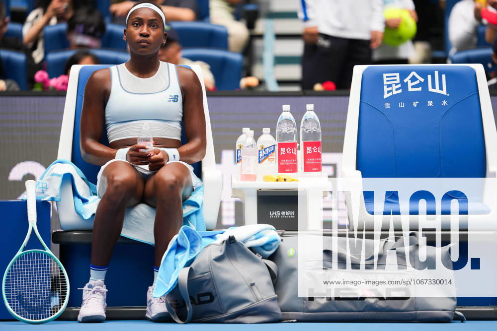 (251004) -- BEIJING, Oct. 4, 2025 -- Coco Gauff reacts during the women s singles semifinal match between Coco Gauff of the United States and Amanda Anisimova of the United States at 2025 China Open tennis tournament in Beijing, China, Oct. 4, 2025. ) (SP)CHINA-BEIJING-TENNIS-CHINA OPEN-WOMEN S SINGLES-SEMIFINAL (CN) NaxYuqi