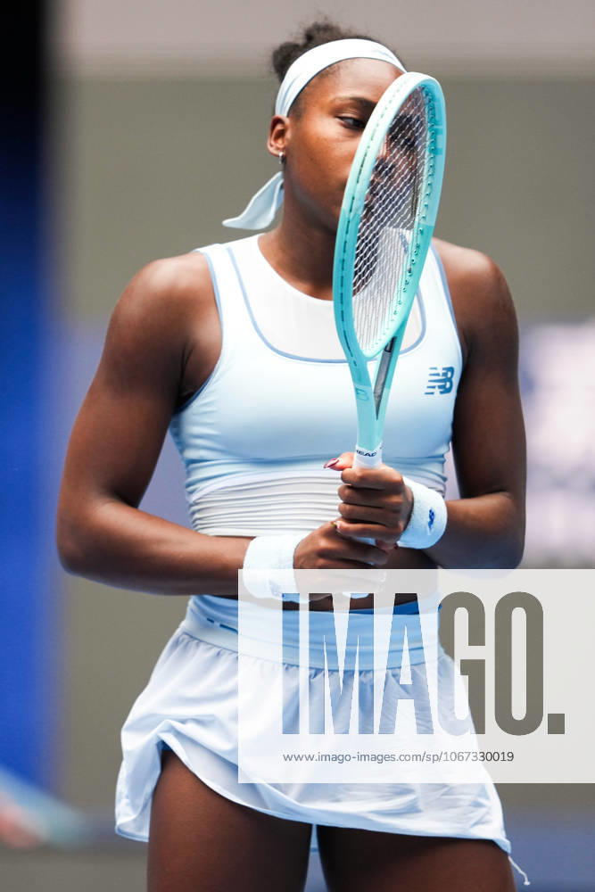 (251004) -- BEIJING, Oct. 4, 2025 -- Coco Gauff reacts during the women s singles semifinal match between Coco Gauff of the United States and Amanda Anisimova of the United States at 2025 China Open tennis tournament in Beijing, China, Oct. 4, 2025. ) (SP)CHINA-BEIJING-TENNIS-CHINA OPEN-WOMEN S SINGLES-SEMIFINAL (CN) NaxYuqi