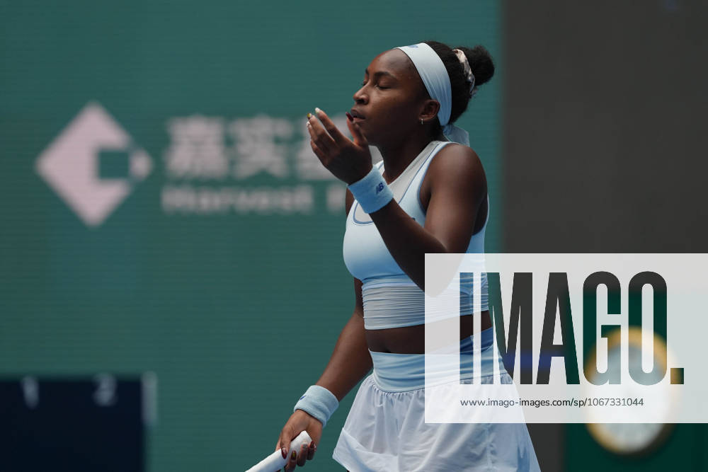 (251004) -- BEIJING, Oct. 4, 2025 -- Coco Gauff reacts during the women s singles semifinal match between Coco Gauff of the United States and Amanda Anisimova of the United States at 2025 China Open tennis tournament in Beijing, China, Oct. 4, 2025. ) (SP)CHINA-BEIJING-TENNIS-CHINA OPEN-WOMEN S SINGLES-SEMIFINAL (CN) XiexHan