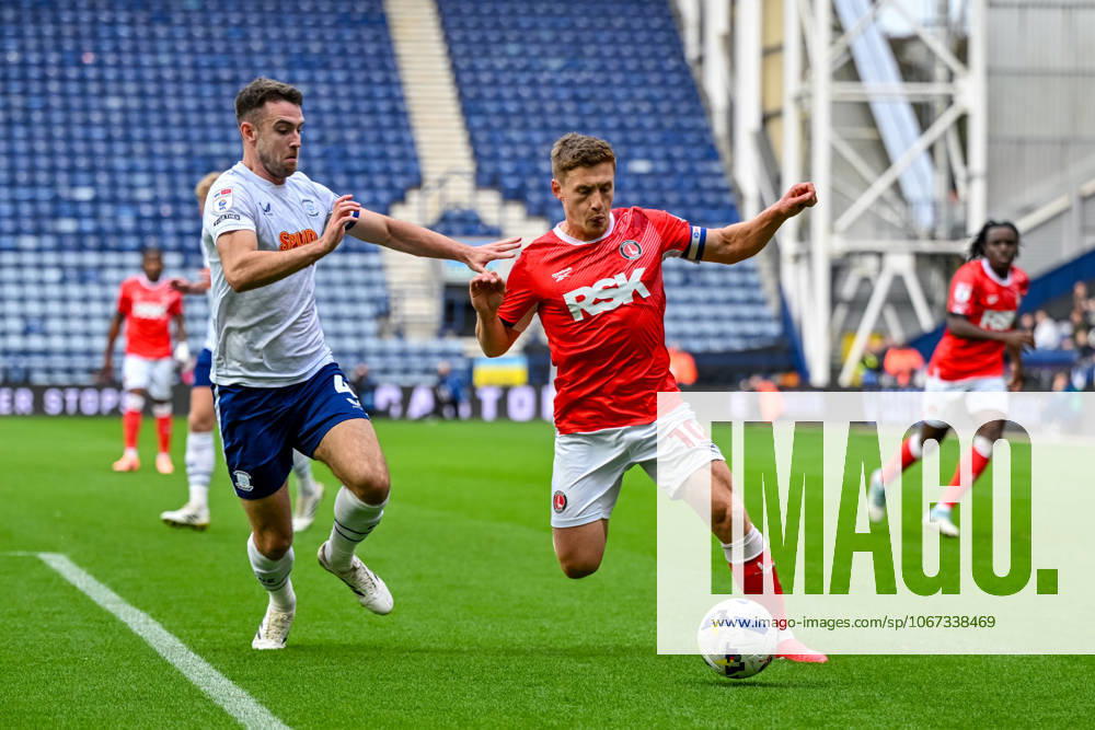Sky Bet Championship Preston North End v Charlton Athletic Greg Docherty of Charlton Athletic and Ben Whiteman of Preston North End challenge on the edge of the Preston area during the Sky Bet Championship match Preston North End vs Charlton Athletic at Deepdale, Preston, United Kingdom, 4th October 2025 (Photo by Adam Gee News Images) Preston Deepdale Lancashire United Kingdom