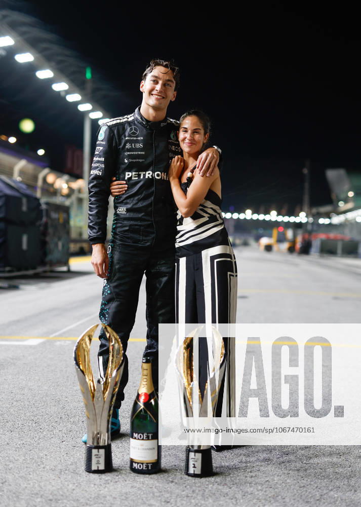 63 George Russell GBR, Mercedes AMG Petronas F1 Team and his girlfriend Carmen Montero Mundt, F1 Grand Prix of Singapore at Marina Bay Street Circuit on October 5, 2025 in Singapore, Singapore Photo by HOCH ZWEI Singapore Singapore