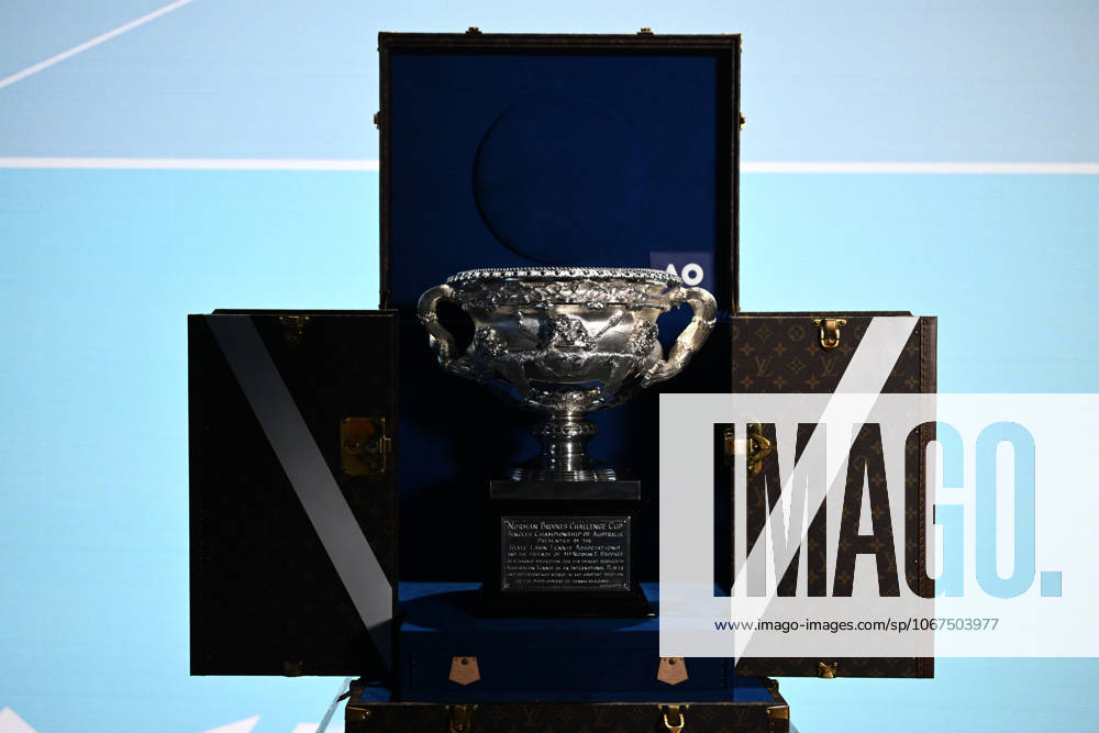 AUSTRALIAN OPEN TENNIS LAUNCH, The Norman Brookes Challenge Cup on display during the launch of the 2026 Australian Open tennis tournament, in Melbourne, Tuesday, October 7, 2025. ( NO ARCHIVING MELBOURNE VICTORIA AUSTRALIA