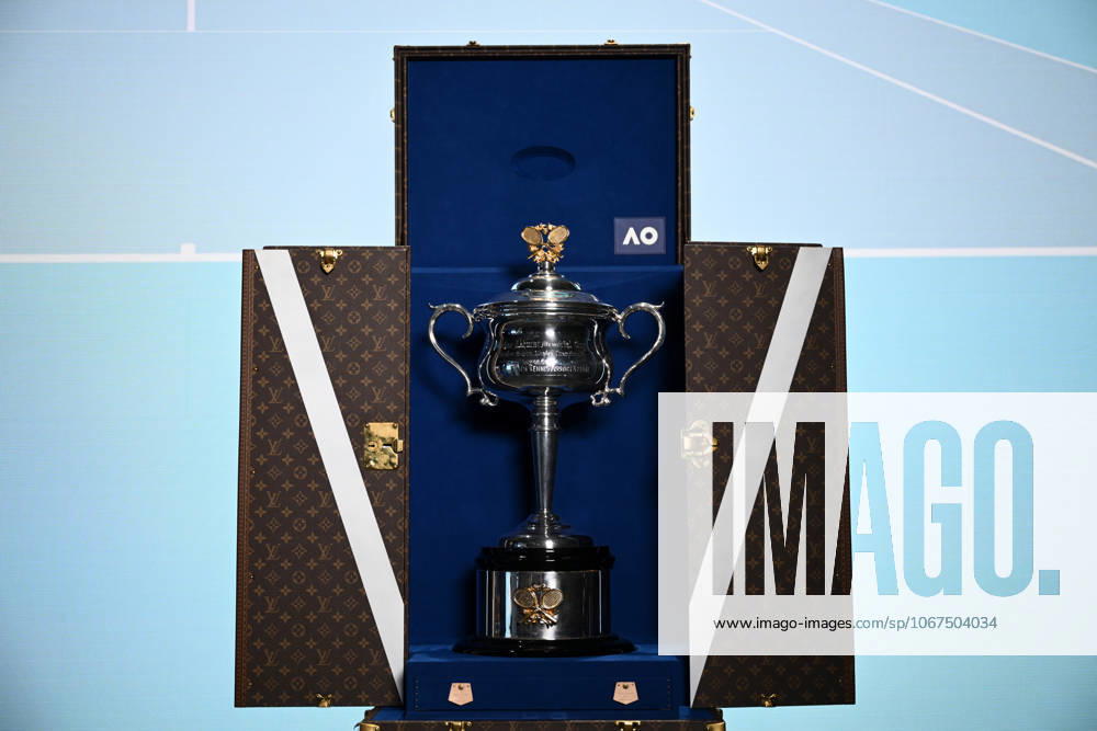 AUSTRALIAN OPEN TENNIS LAUNCH, The Akhurst Memorial Trophy on display during the launch of the 2026 Australian Open tennis tournament, in Melbourne, Tuesday, October 7, 2025. ( NO ARCHIVING MELBOURNE VICTORIA AUSTRALIA