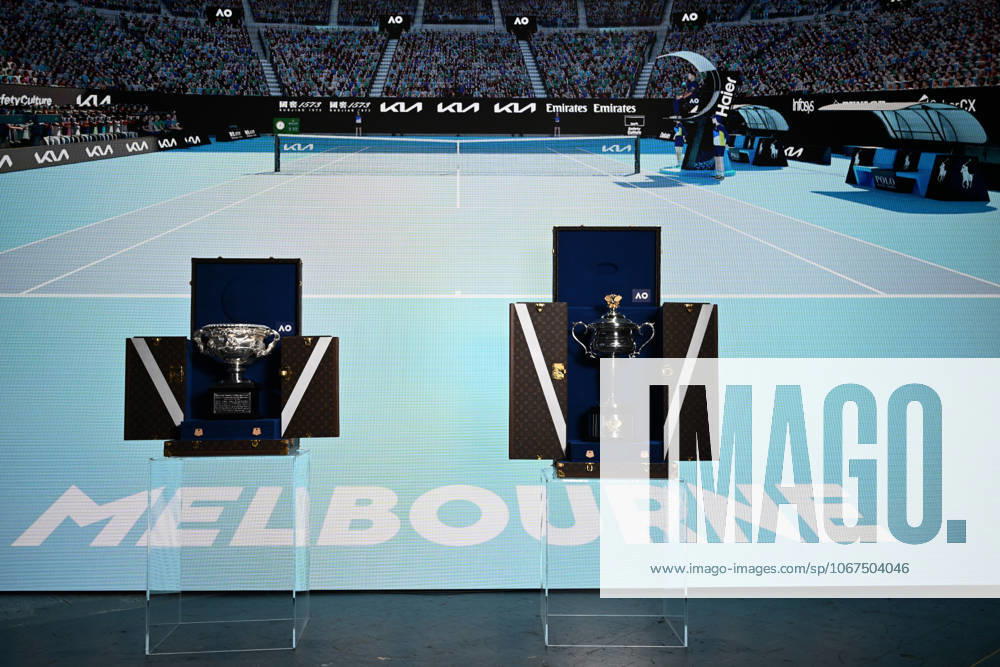 AUSTRALIAN OPEN TENNIS LAUNCH, The Daphne Akhurst Nenorial Trophy (left) and Norman Brookes Challenge Cup on display during the launch of the 2026 Australian Open tennis tournament, in Melbourne, Tuesday, October 7, 2025. ( NO ARCHIVING MELBOURNE VICTORIA AUSTRALIA