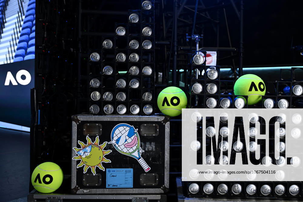 AUSTRALIAN OPEN TENNIS LAUNCH, AO signage and tennis balls during the launch of the 2026 Australian Open tennis tournament, in Melbourne, Tuesday, October 7, 2025. ( NO ARCHIVING MELBOURNE VICTORIA AUSTRALIA