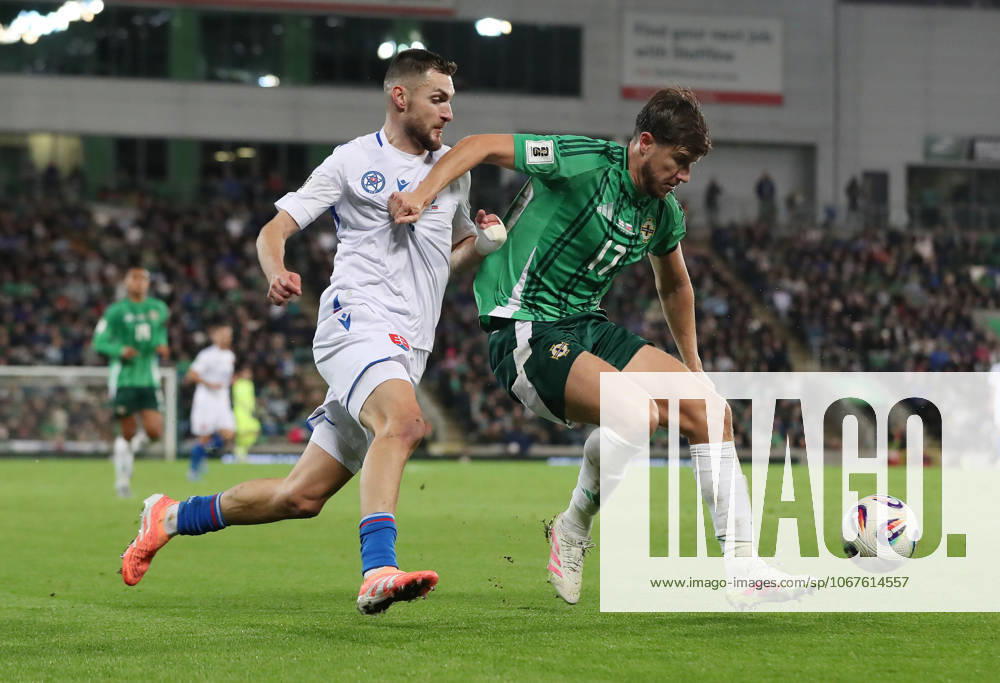 2026 FIFA World Cup, WM, Weltmeisterschaft, Fussball Qualifier Group A, Clearer Twist National Stadium, Windsor Park, Belfast 10 10 2025 Northern Ireland vs Slovakia Northern Ireland Paddy McNair and Slovakia Matuš Bero Paddy McNair and Matuš Bero 10 10 2025