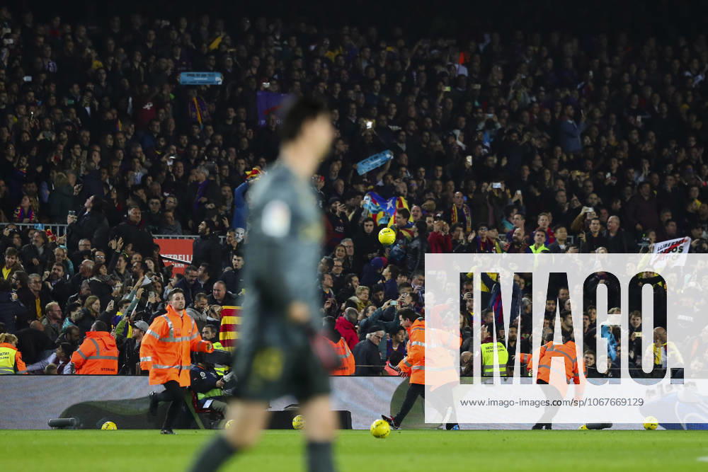 FC Barcelona, Barca v Real Madrid: La Liga BARCELONA, SPAIN - DECEMBER 18: Ball boys are seen behind a goalkeeper during Spanish El Clasico football match between FC Barcelona and Real Madrid at the Camp Nou stadium in Barcelona on December 18, 2019. Catalonia Spain. Editorial use only. Please get in touch for any other usage.