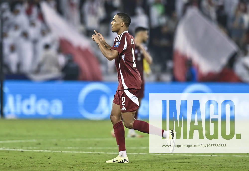 UQATAR v NITED ARAB EMIRATES-2026 FIFA World Cup, WM, Weltmeisterschaft, Fussball ASIAN QUALIFIER PLAYOFFS Pedro Correia of Qatar celebrates after scoring the goal during the FIFA World Cup 2026 AFC Asian qualifiers playoffs group A match between Qatar and United Arab Emirates at Jassim Bin Hamad Stadium in Doha, Qatar, on October 14, 2025. DOHA Qatar