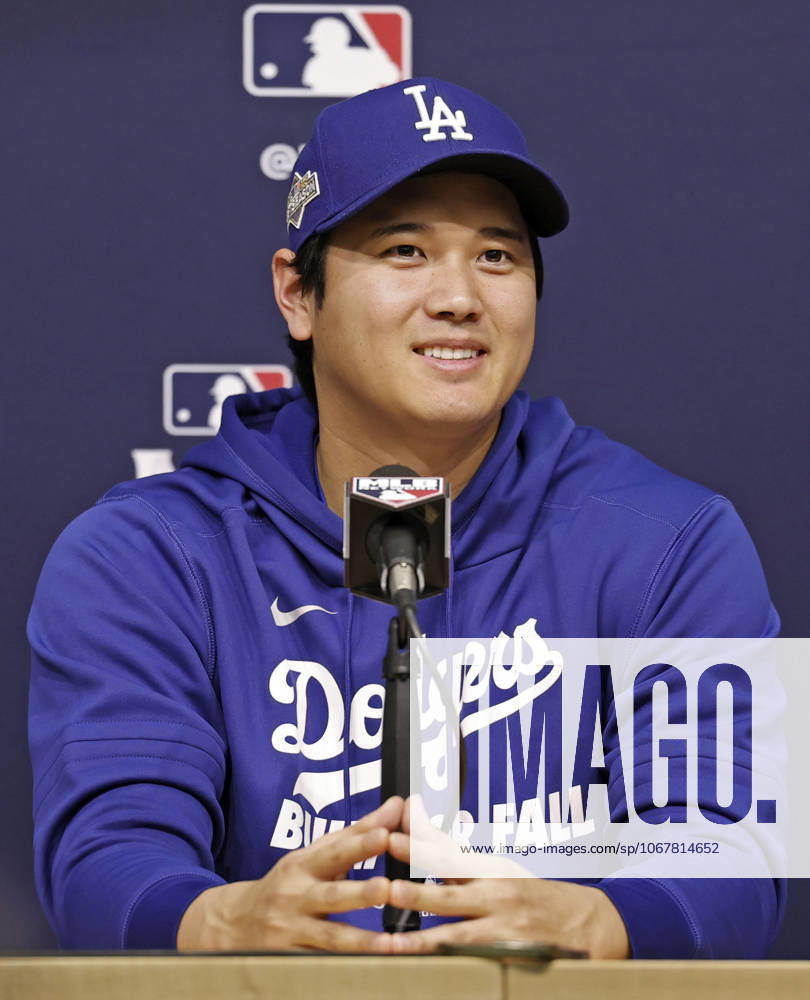 Baseball: Championship Series between Brewers and Dodgers Los Angeles Dodgers two-way player Shohei Ohtani attends a press conference, PK, Pressekonferenz at Dodger Stadium in Los Angeles on Oct. 15, 2025, a day ahead of Game 3 of the National League Championship Series against the Milwaukee Brewers. A14AA0004945226P