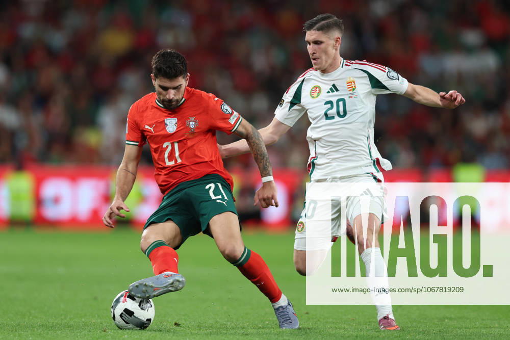 POR: Portugal v Hungary. World Cup Qualifiers match. Ruben Neves of Portugal and Roland Sallai of Hungary during the World Cup Qualifiers match between Portugal and Hungary national teams played at Jose Alvalade Stadium on October 14, 2025 in Lisboa, Portugal.
