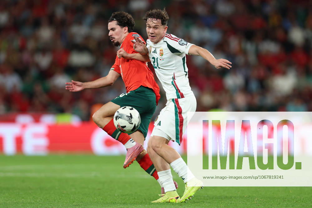 POR: Portugal v Hungary. World Cup Qualifiers match. Vitinha of Portugal and Alex Toth of Hungary during the World Cup Qualifiers match between Portugal and Hungary national teams played at Jose Alvalade Stadium on October 14, 2025 in Lisboa, Portugal.