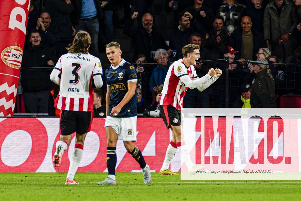 Guus Til of PSV Eindhoven celebrates after scoring his teams first goal PSV Eindhoven v Go Ahead Eagles, Eredivisie, PSV v Go Ahead Eagles, Philips Stadion, October 18, 2025, Eindhoven, Netherlands.