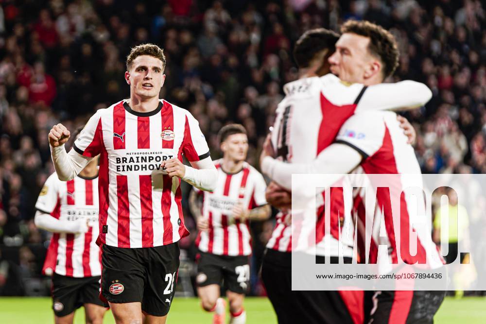 Guus Til of PSV Eindhoven celebrates after scoring his teams second goal PSV Eindhoven v Go Ahead Eagles, Eredivisie, PSV v Go Ahead Eagles, Philips Stadion, October 18, 2025, Eindhoven, Netherlands.