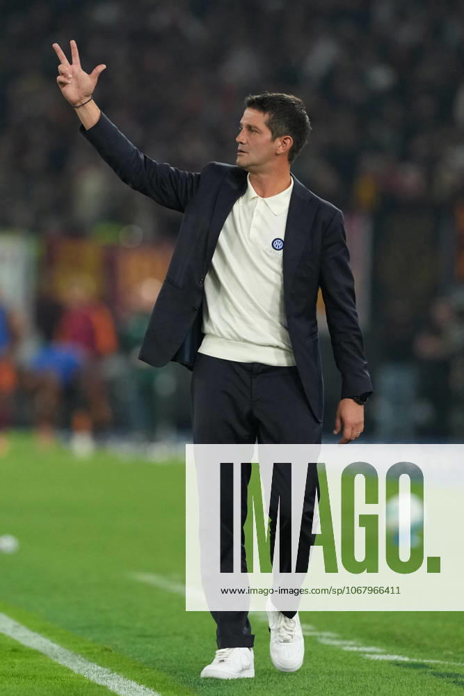 Cristian Chivu, head coach of FC Internazionale, during the Serie A 2025 2026 football match between AS Roma and FC Internazionale at Stadio Olimpico in Rome (Italy), October 18, 2025. antoniettaxbaldassarre